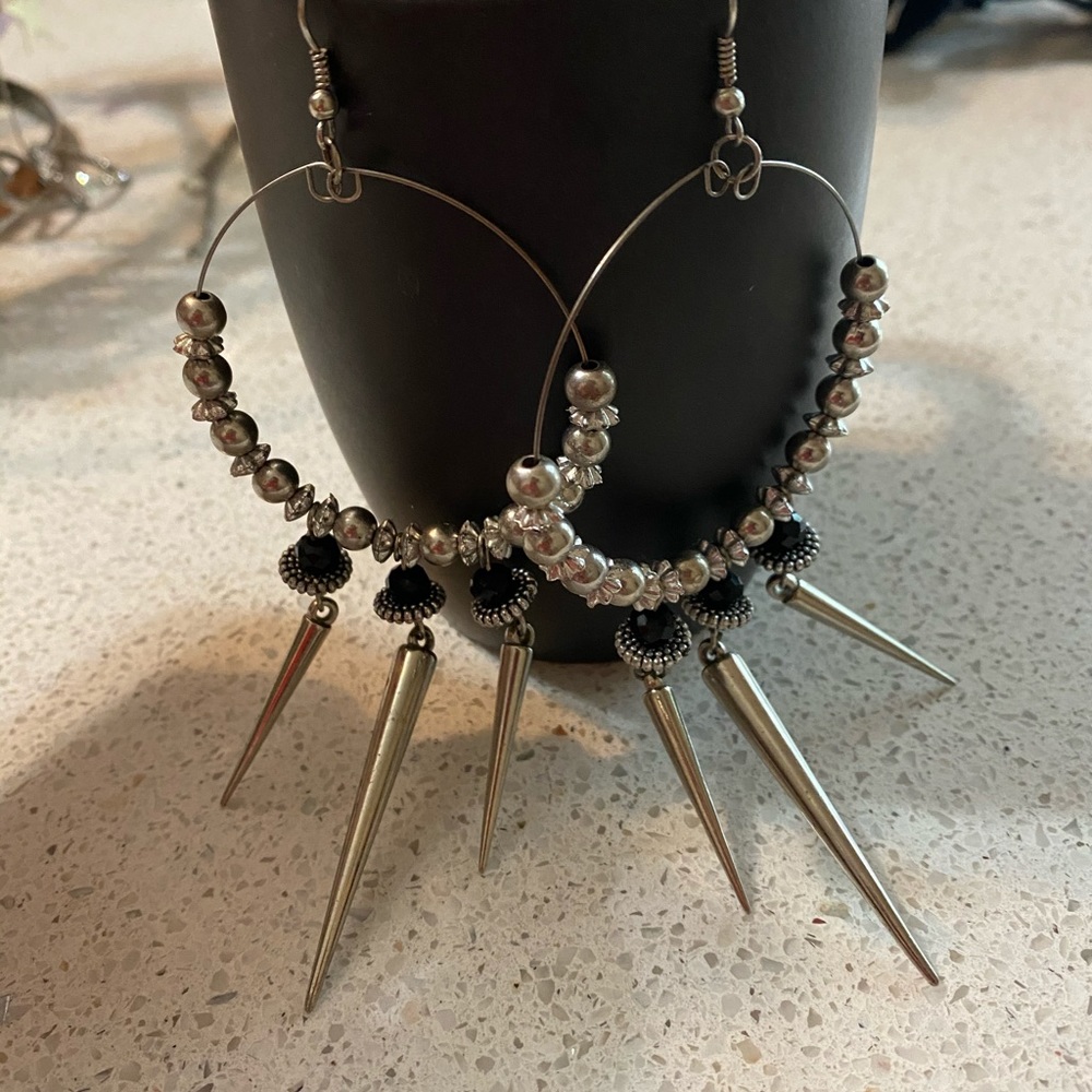 Silver spikes hoop earrings